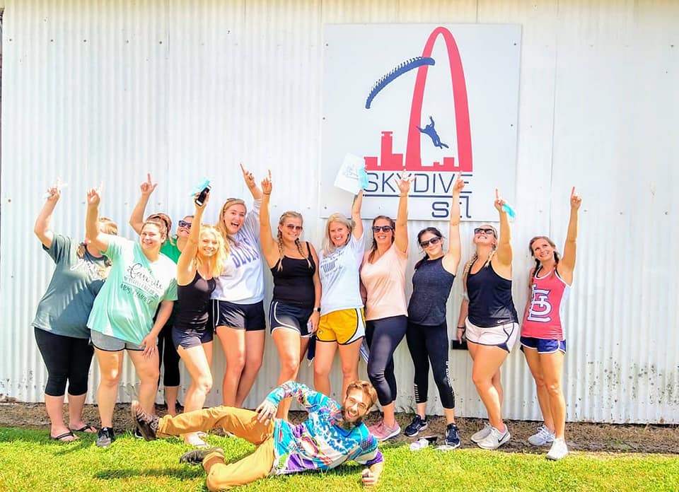 Group of friends excited to go skydiving at Skydive St Louis